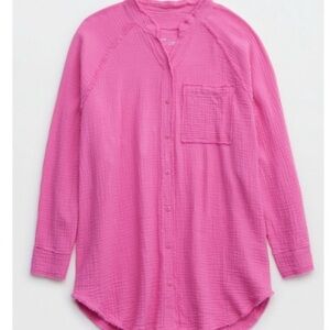 Aerie Oversized Pink Button-Up Shirt